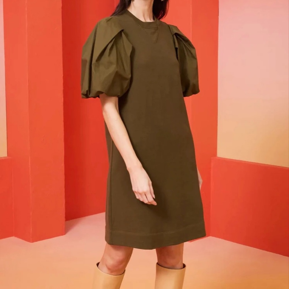 NWOT Sz L MARIE ILIVER Ellie Dress in Olive Green, Pima Cotton